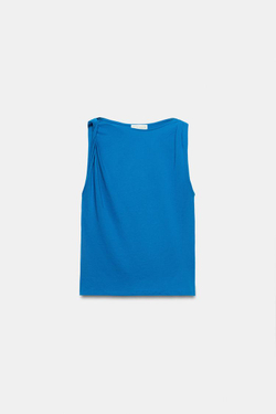 ZARA ФУТБОЛКА С ДРАПИРОВКОЙ БЕЗ РУКАВОВ, СИНИЙ ЭЛЕКТРИК