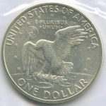 1 доллар 1971 год (S). США. Эйзенхауэр. Серебро, диаметр 38.1 мм. UNC с жетоном в родной запайке