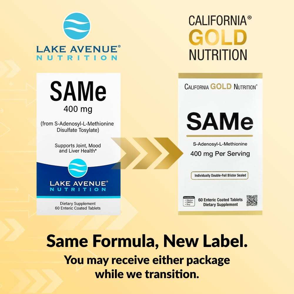 California Gold Nutrition, SAMe, дисульфат тозилат, 400 мг, 60 таблеток, покрытых кишечнорастворимой оболочкой
