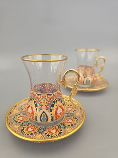 Набор армудов с ручками на 2 персоны, чайный в подарочной упаковке "Калейдоскоп" 115 мл. Производство Турция (оранжевый)