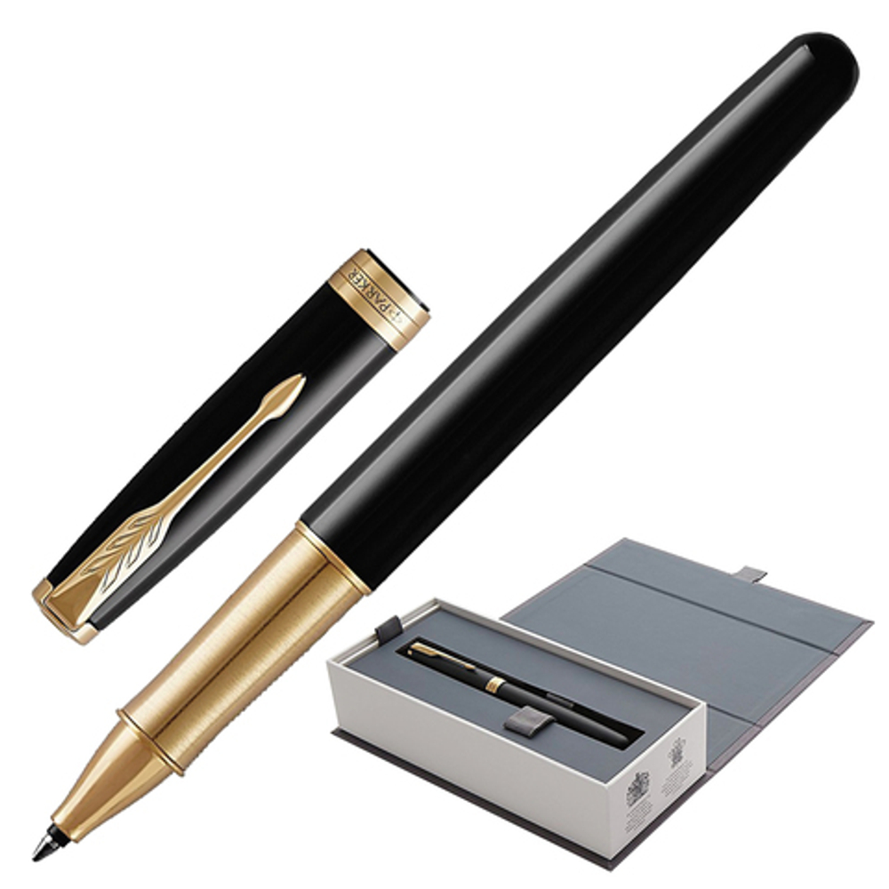 Ручка-роллер PARKER "Sonnet Core Black Lacquer GT", корпус черный глянцевый лак, позолоченные детали, черная, 1948080