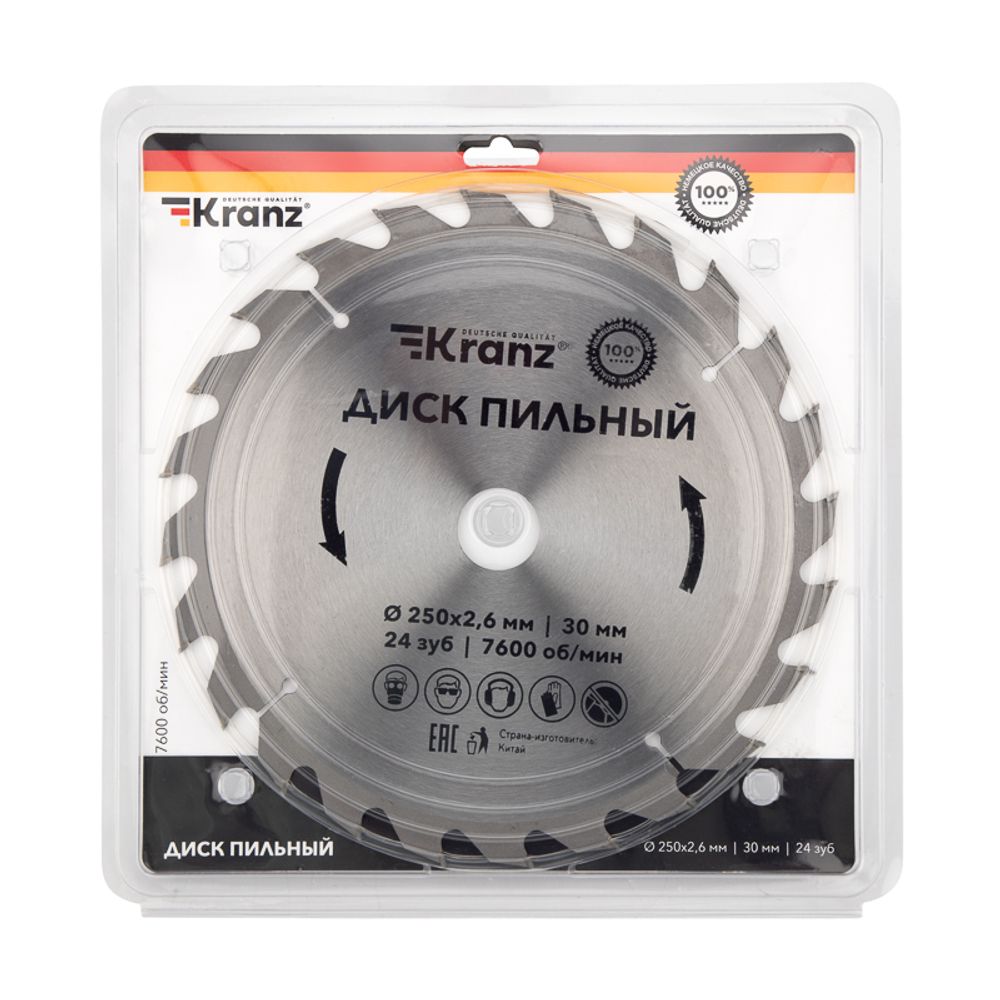 Диск пильный 250 мм х 24 зуб х 30 мм KRANZ