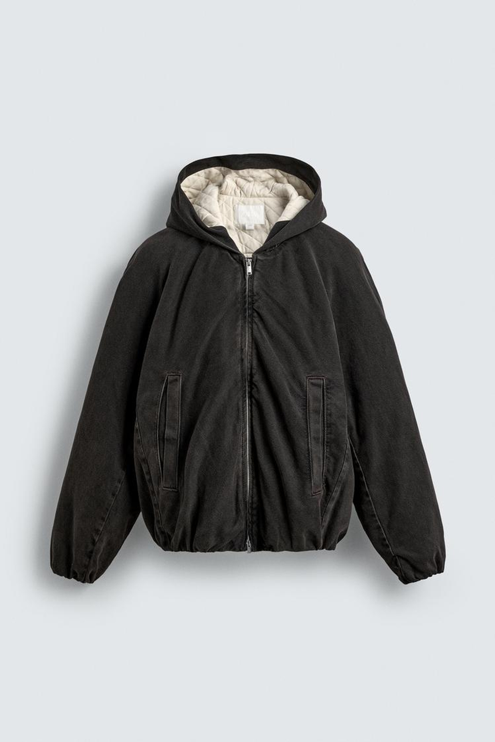 ZARA УТЕПЛЕННАЯ ДЖИНСОВАЯ КУРТКА С КАПЮШОНОМ, КОРИЧНЕВЫЙ