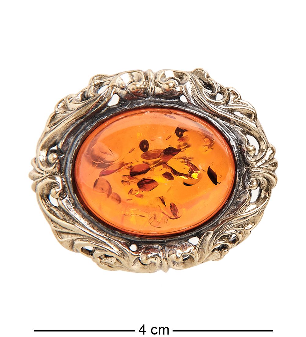AM- 873 Брошь «Барокко» (латунь, янтарь)