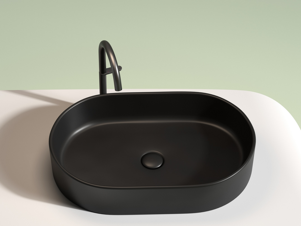 Умывальник чаша накладная овальная (цвет Черный Матовый) Element 608x385x122мм