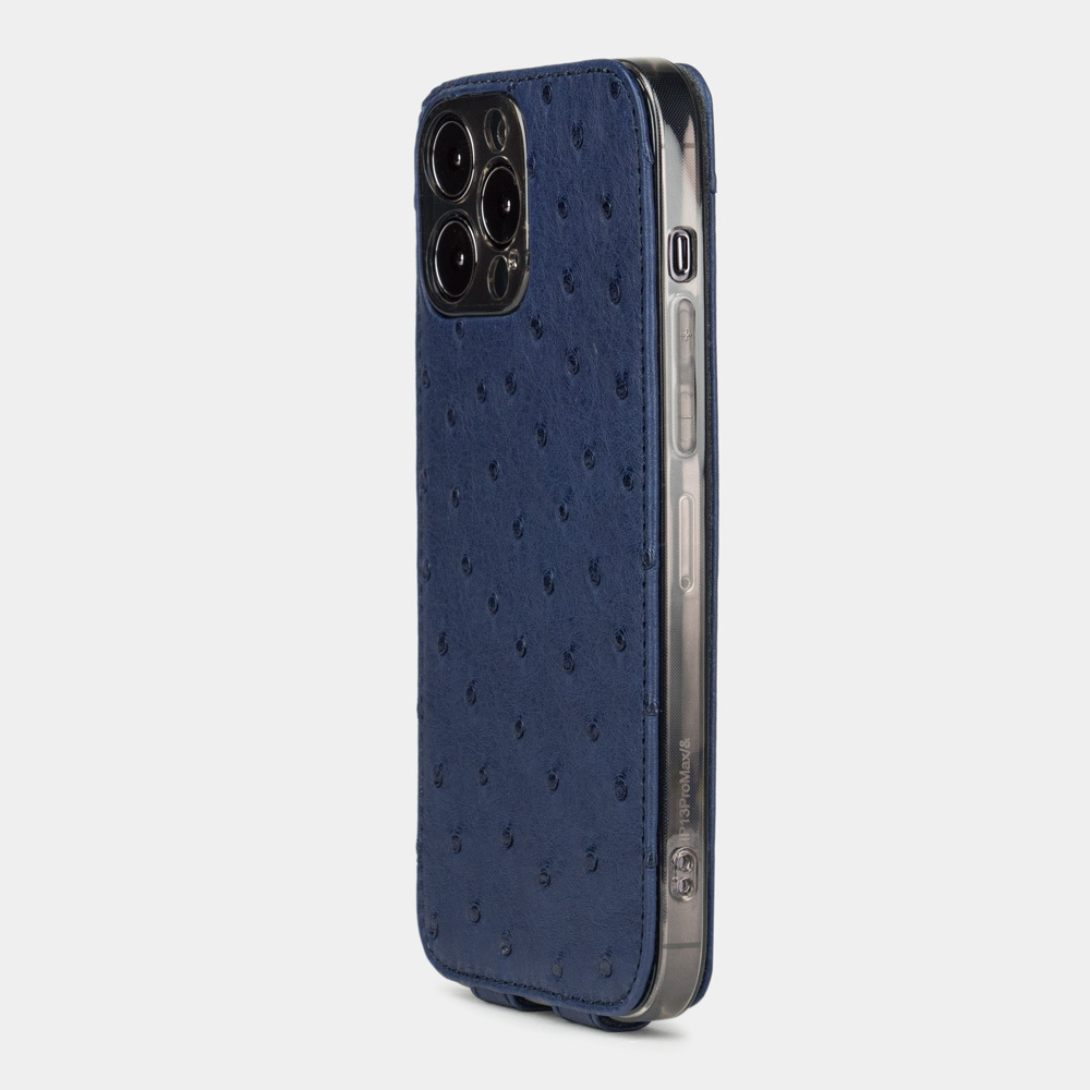 Чехол для iPhone 14 Pro Max из кожи страуса, синего цвета