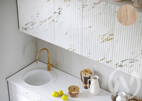 Кухня Оливия NEW 2;0м (белый/белый глянец холодный; мрамор золото/сонома)