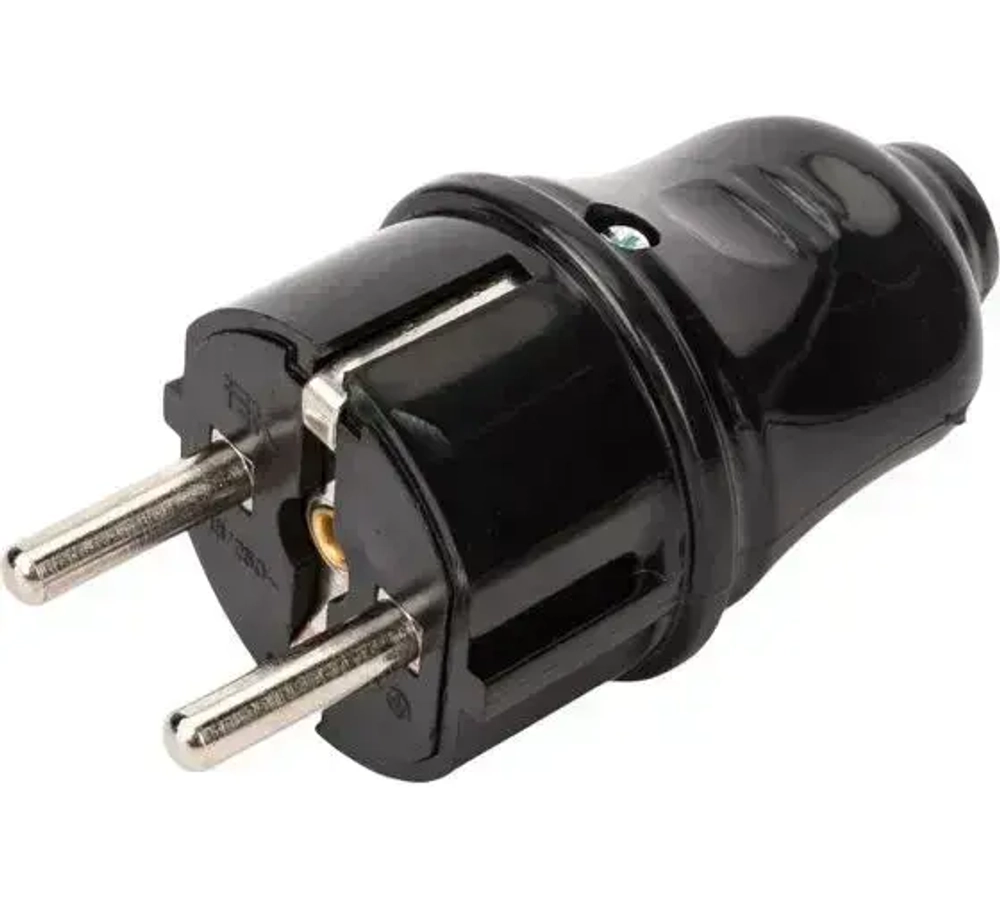 Вилка разборная прямая с заземляющими контактами 16А ВПп10-02-Ст, EVP10-16-01-K02, IEK чёрная - 1 шт