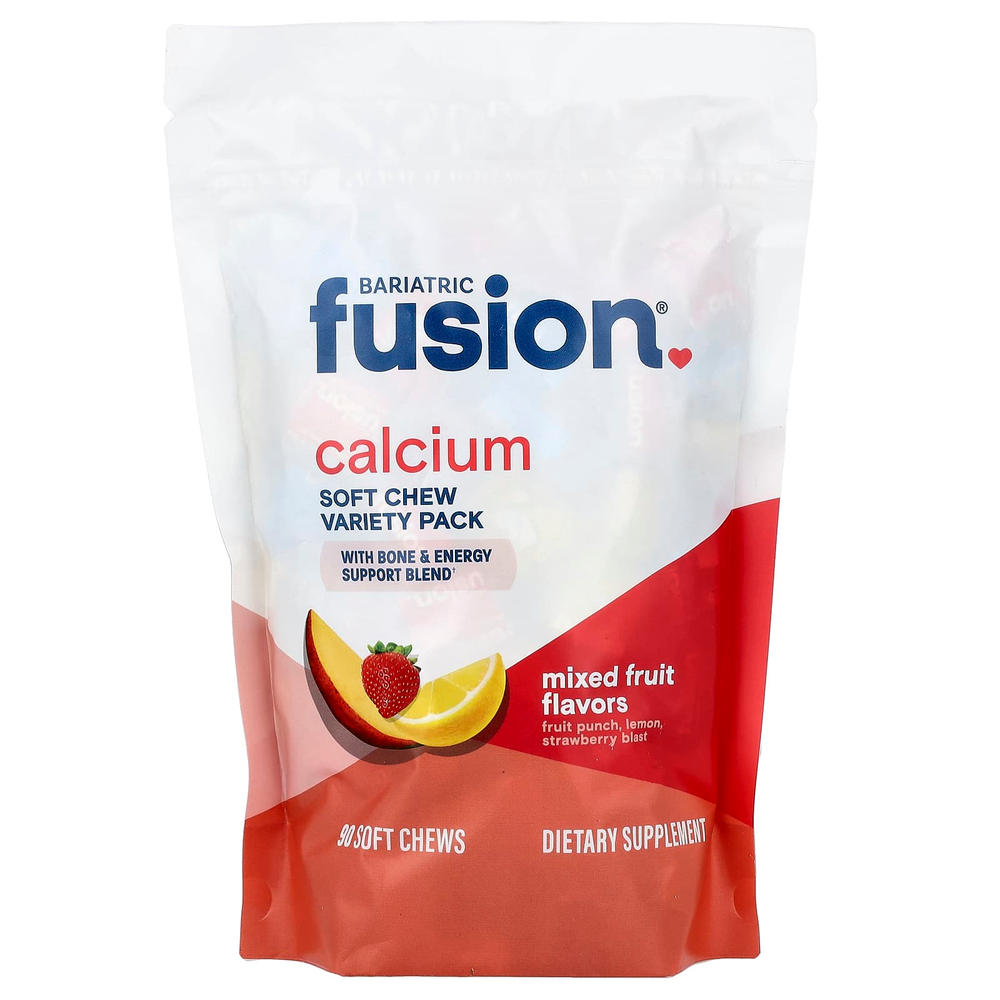 Bariatric Fusion, ассорти мягких жевательных таблеток с кальцием, фруктовое ассорти, 90 жевательных таблеток