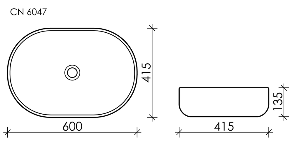 Умывальник чаша накладная овальная (цвет Антрацит Матовый) Element 600x415x135мм