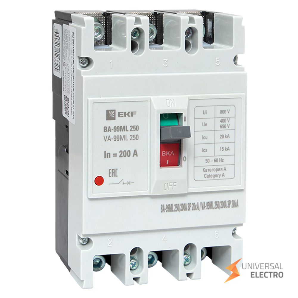 Автоматический выключатель ВА-99МL 250/200А 3P 20кА EKF Basic