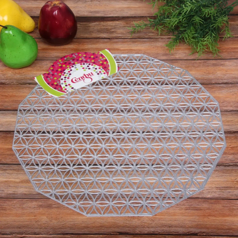 Салфетка плетеная 38см «Орнамент» серебро