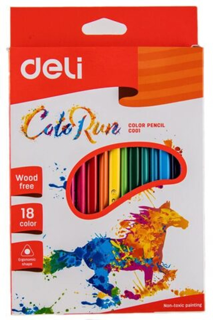 Карандаши цвет. 18цв Deli  ColoRun  трехгранные, пластиковые