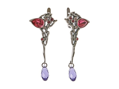 "Бринджал" серьги в серебряном покрытии из коллекции "Экзотика" от Jenavi  с английским замком