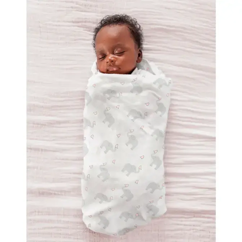 SwaddleDesigns Фланелевая пеленка для новорожденного - Elephant & Chickies, Pastel Pink