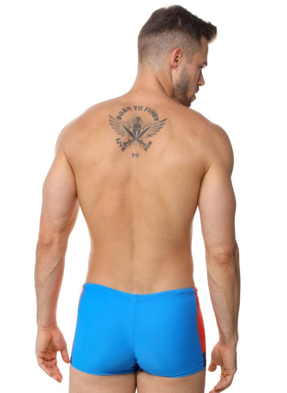 Мужские плавки-боксеры с контрастной брендированной вставкой (Размер: XXL) (Цвет: синий)