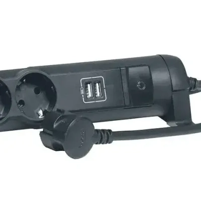 Сетевой фильтр Legrand - 4 розетки с заземлением + USB 2 порта 2.4A, 3500 Вт, черный - 1.5 метра