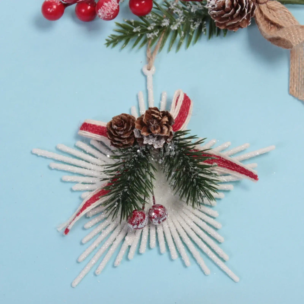 Подвеска елочная БЛЕСК «Снежинка лучистая» 13*14 см, Белый