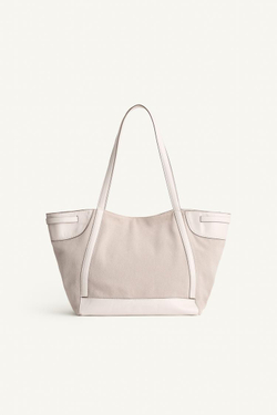 ZARA БОЛЬШАЯ ХОЛЩОВАЯ СУМКА-ШОППЕР НА ПЛЕЧО, ЭКРЮ