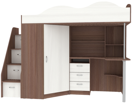 Кровать-чердак КарИВи Пионер Бодего Темный Белое Дерево