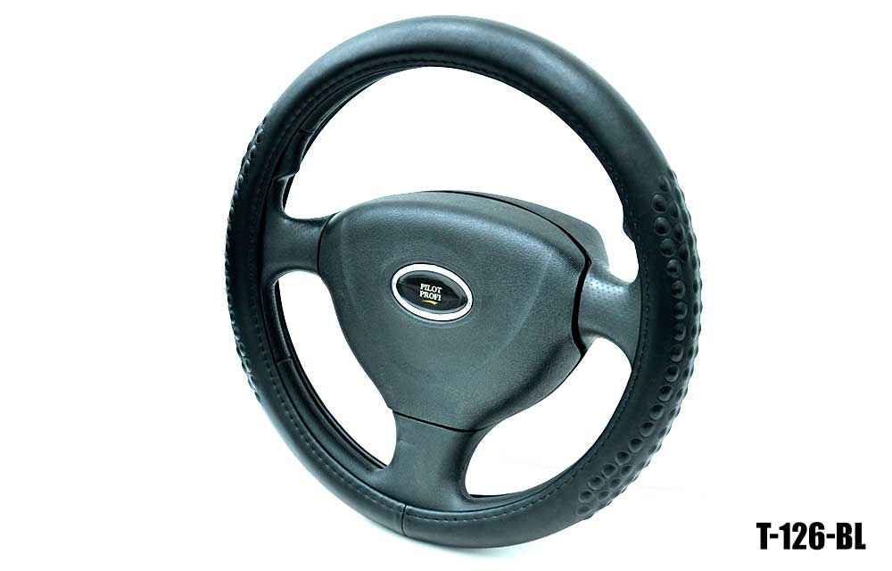 Оплетка на руль круглая Coolpart MAXIMAL (37*38) нат.кожа черный T-126-BL