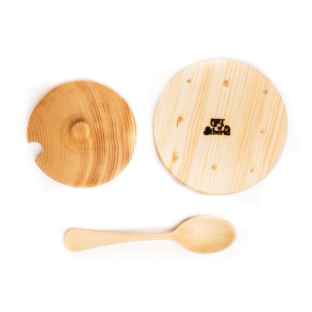 Деревянная сахарница из древесины кедра с деревянной ложкой