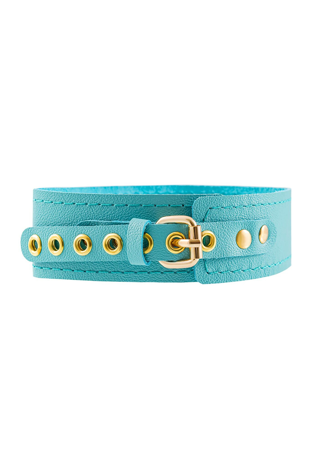 Голубой кожаный однослойный ошейник с прошивкой (Цвет: голубой)