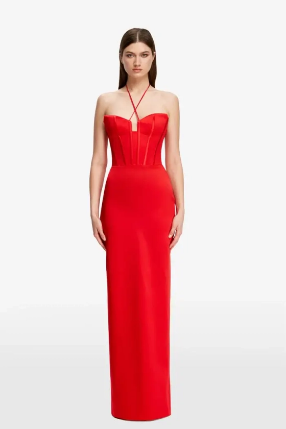 Платье бюстье макси из атласа