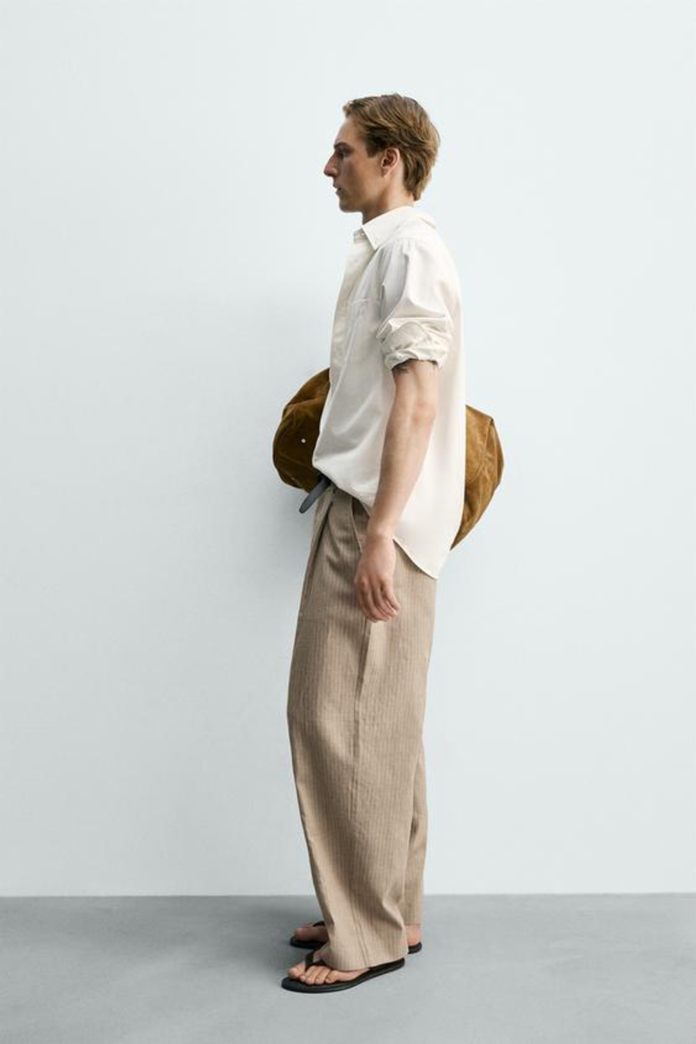 ZARA БРЮКИ RELAXED FIT ИЗО ЛЬНА И ХЛОПКА, РЫЖЕВАТО-КОРИЧНЕВЫЙ
