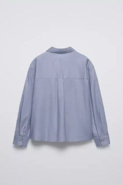 ZARA РУБАШКА С КАРМАНОМ С ВЫШИВКОЙ, СИНЕВАТЫЙ
