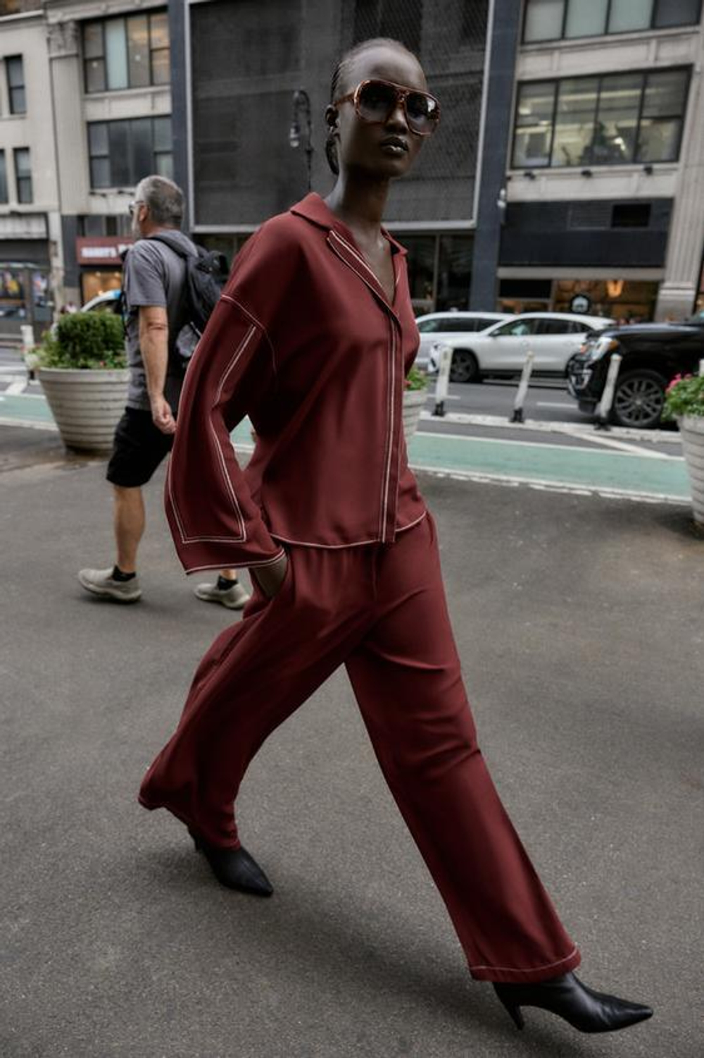 ZARA ШИРОКИЕ БРЮКИ С КОНТРАСТНОЙ СТРОЧКОЙ, ЧЕРЕПИЧНЫЙ