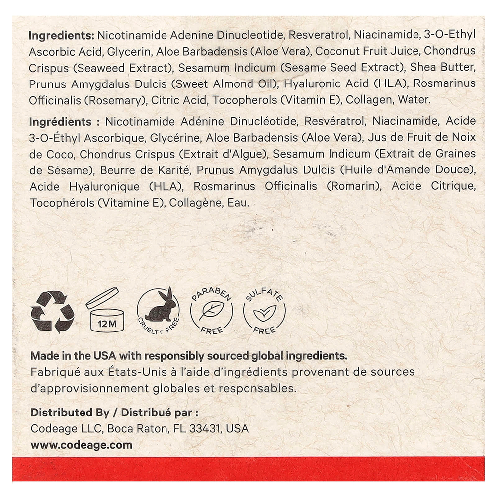 Codeage, Maison Rouge, крем для лица с NAD+, 50 мл (1,7 жидк. унции)