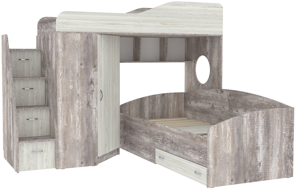 Двухъярусная кровать КарИВи  Кадет 2 с универсальной лестницей Бетон Винтерберг