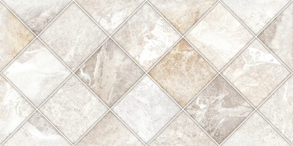 Настенная плитка Alma Ceramica TWU2550PRS14 Persey 24.9x50 белая / бежевая матовая / рельефная под камень / мозаику