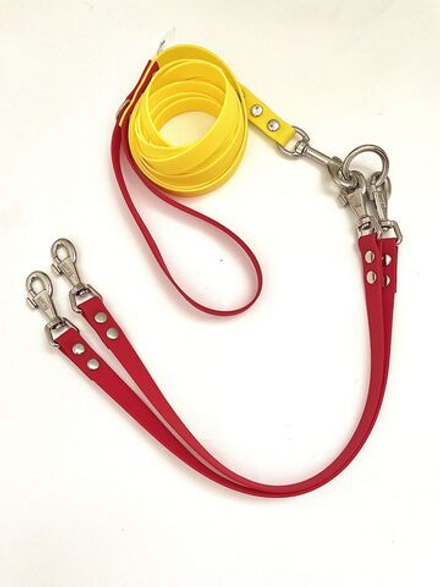 Сворка и поводок для собак биотан (2 метра/15 мм- 40 см 2 шт. /15 мм) желтый и винный цвет