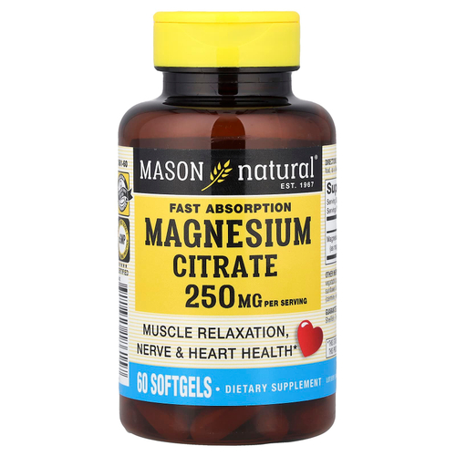 Mason Natural, цитрат магния, быстро всасывается, 60 капсул (125 мг в каждой)