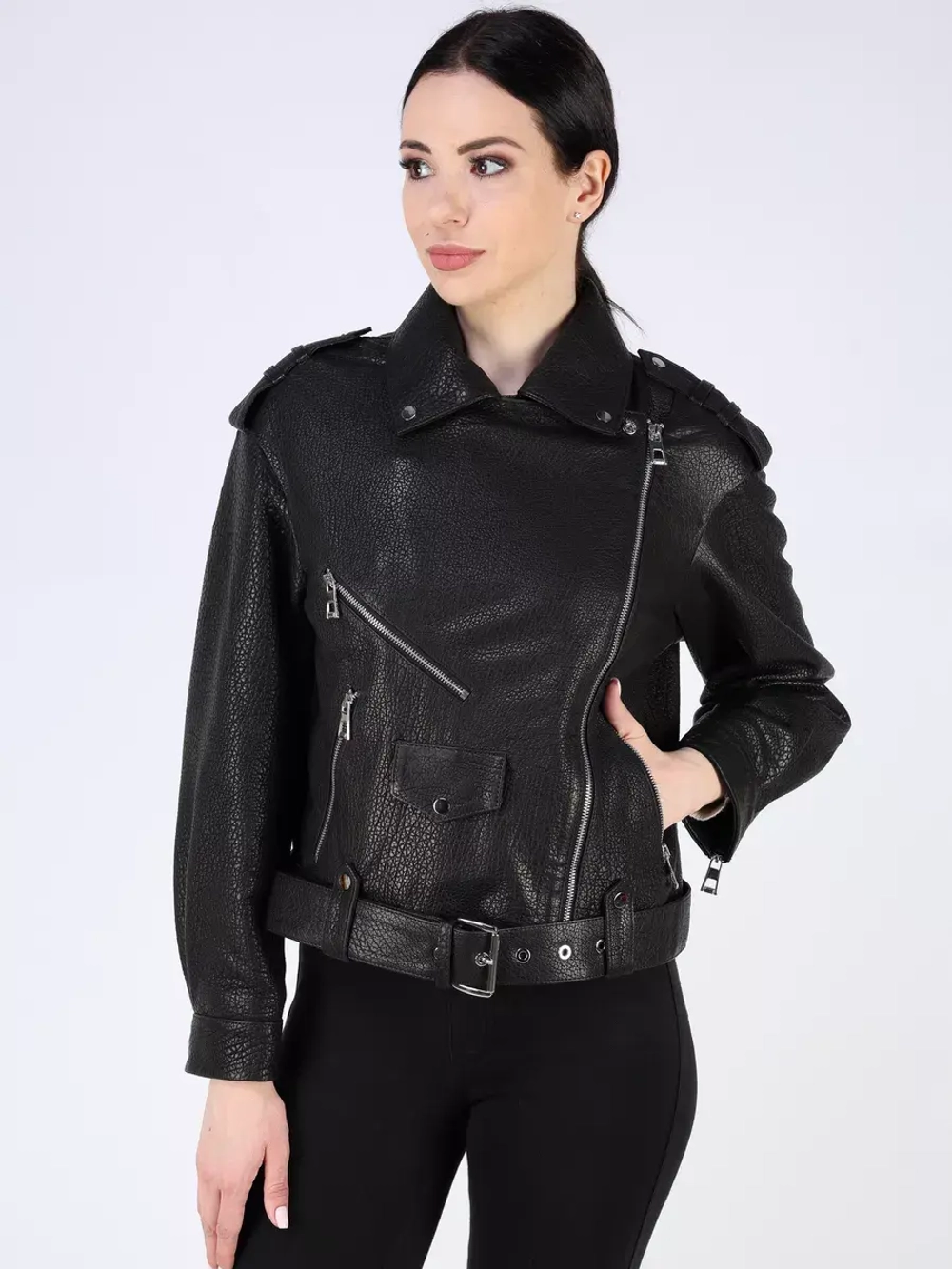 Кожаная куртка демисезонная косуха оверсайз