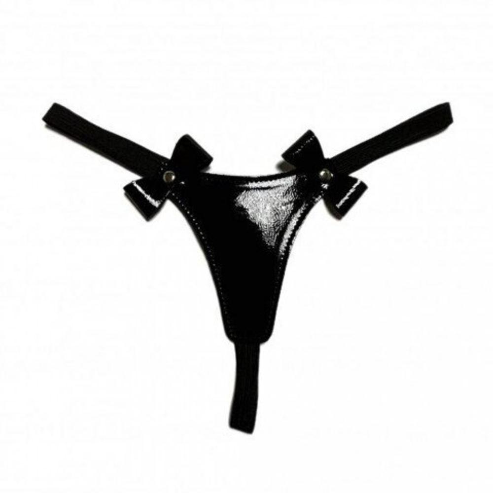 Стринги из эко-кожи лаковые с бантиками