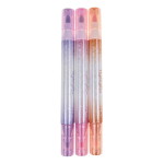 Набор текстовыделителей 3шт. 2-х стор,1 стор-кисточка,цв.пастель, 2 стор-с блестк. голубой