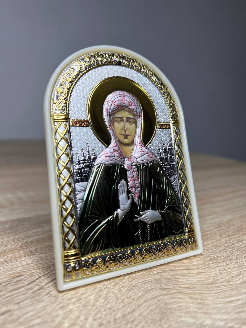 Матрона, икона арочная, пластик белый, эмаль 80х115