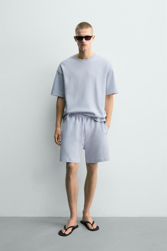 ZARA ШОРТЫ-ДЖОГГЕРЫ RELAXED FIT INTERLOCK, НЕБЕСНО-ГОЛУБОЙ