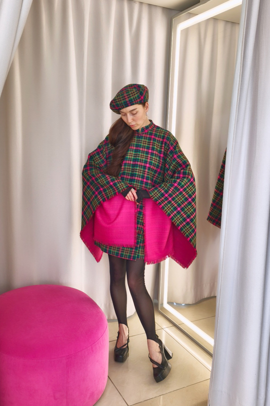 Пончо клетка/фуксия