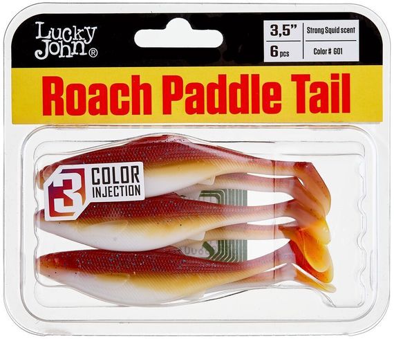 Виброхвосты съедобные LJ Pro Series ROACH PADDLE TAIL 3.5in (8,89 см), цв. G01, 6 шт.