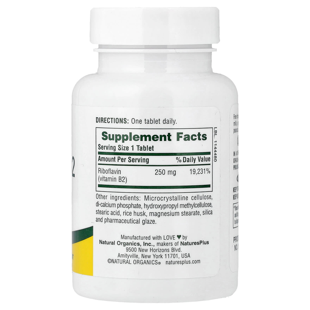 NaturesPlus, витамин B2, длительное высвобождение, 250 мкг, 60 таблеток
