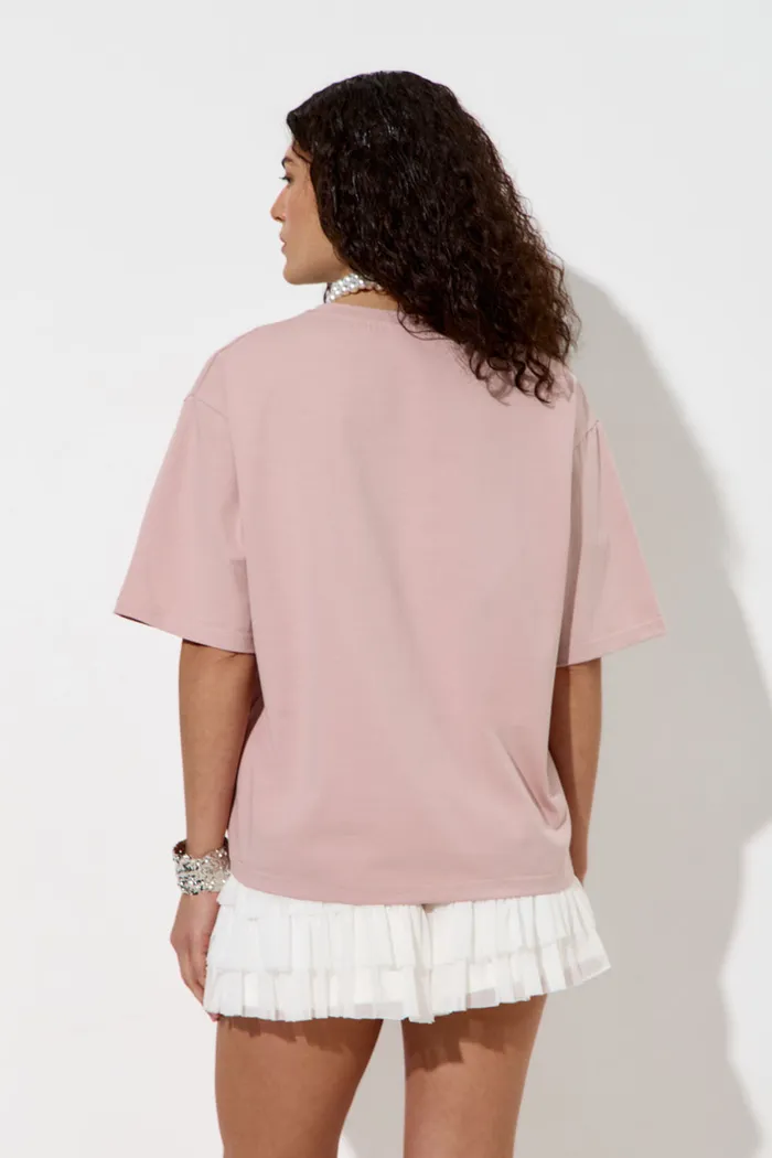 Футболка с принтом "Жемчужный бра" пудрового цвета