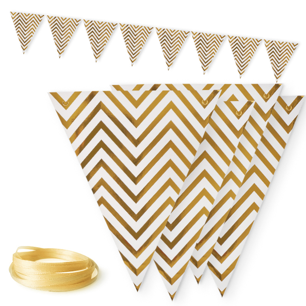 Гирлянда-флажки «Золотые зигзаги», металлик, 200 см