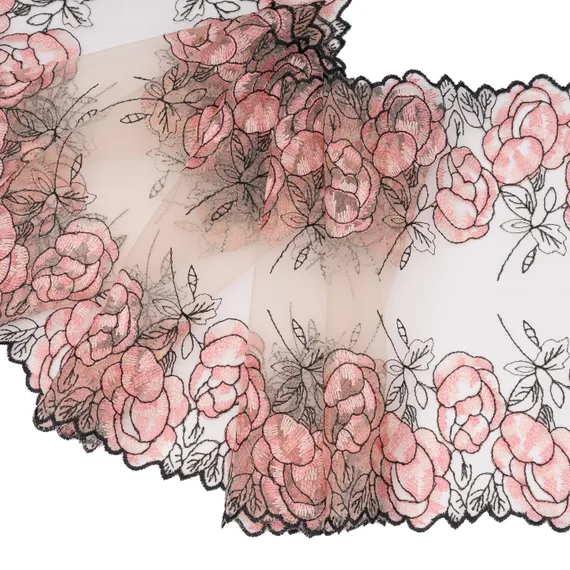 Вышивка на сетке телесная/розы 26 см