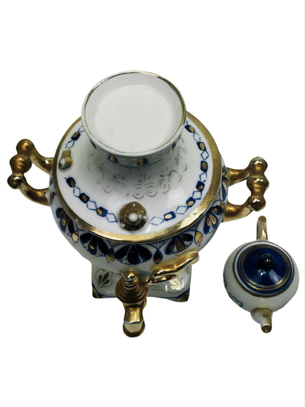 Статуэтка "Самовар с заварочным чайничком" Гжель