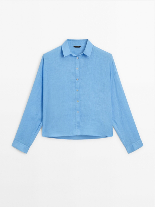 Massimo Dutti Рубашка из 100% льна, светло-синий