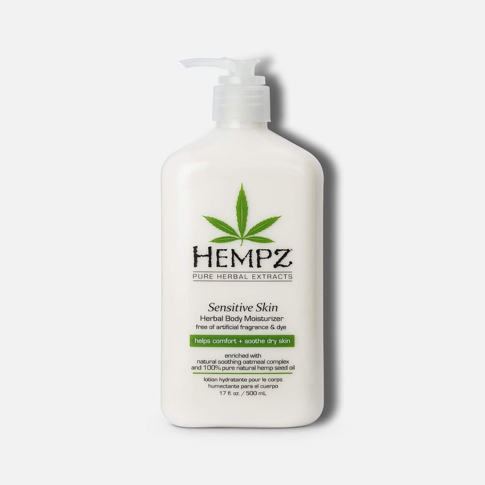 Hempz sensitive skin herbal body moisturizer helps comfort+soothe dry skin enriched with natural soothing oatmeal complex and 100% pure natural hemp seed oil 500ml